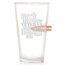Load image into Gallery viewer, Lucky Shot USA - .50 Caliber Bullet Pint Glass - Military Jargon

