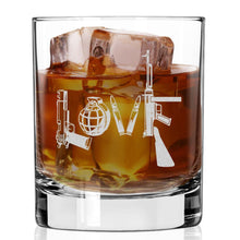 Load image into Gallery viewer, Lucky Shot USA - Americana Whisky Glass - Love Spelled with Guns
