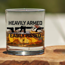 Load image into Gallery viewer, Lucky Shot USA - Whisky Glass - Heavily Armed Easily Pissed
