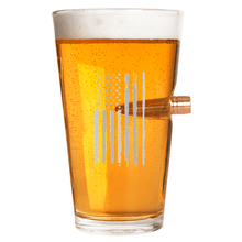 Load image into Gallery viewer, Lucky Shot USA - .50 Caliber Bullet Pint  Glass - Weathered Flag
