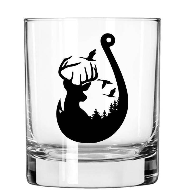 Lucky Shot™ - Americana Whisky Glass - Fishing Hook Hunt and Fish